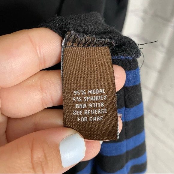 Adrienne Vittadini Black Blue Drape Front Mix Stripe Blouse Size Small - Picture 7 of 10